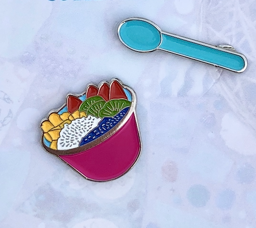 Pitaya Bowl with Blue Spoon Enamel Pin Set (2 pins)
