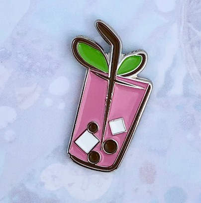 Strawberry Bubble Tea Enamel Pin