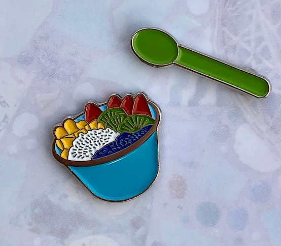 Mermaid Bowl with Green Spoon Enamel Pin set (2 pins)