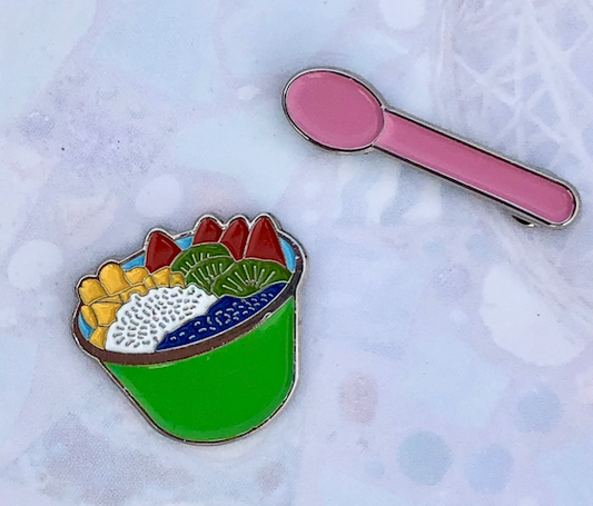 Matcha Bowl with Pink Spoon Enamel Pins