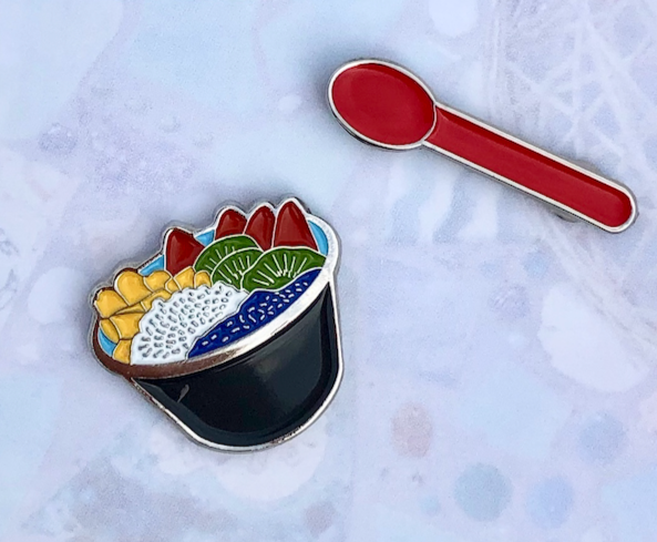 Charcoal Bowl with Red Spoon Enamel pin set (2 pins)